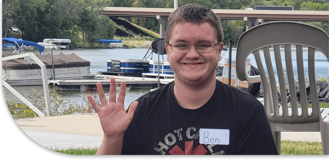 Ben Waving Hello at Lake